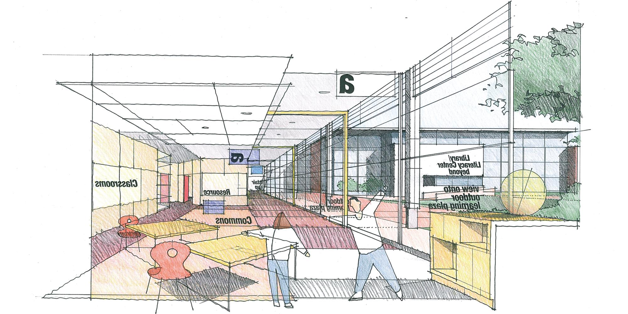 Drawing of Rosa Parks Elementary School. For full text please download our project PDF below